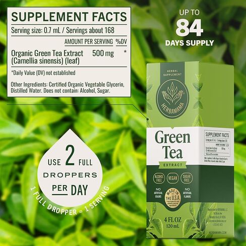 HERBAMAMA Green Tea Drops - Vegan Antioxidant & Overall Support with Green Tea Extract Liquid Tincture - Non-GMO, Alcohol & Sugar-Free Camellia Sinensis Supplement, 84-Day Supply in Saudi Arabia