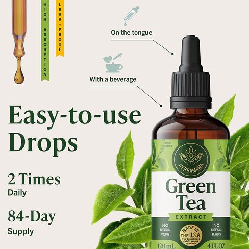 HERBAMAMA Green Tea Drops - Vegan Antioxidant & Overall Support with Green Tea Extract Liquid Tincture - Non-GMO, Alcohol & Sugar-Free Camellia Sinensis Supplement, 84-Day Supply in Saudi Arabia