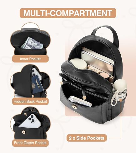 Marvolia Mini Backpack for Women and Girls - Leather Backpack with Cute Bowknot Quilted Small Backpacks for Shopping Travel School - Black in Kuwait