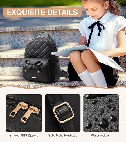 Marvolia Mini Backpack for Women and Girls - Leather Backpack with Cute Bowknot Quilted Small Backpacks for Shopping Travel School - Black in Kuwait