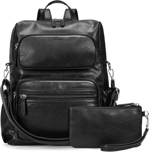 Marvolia PU Leather Backpack for Women - Vintage Womens Backpacks with Wristlet Convertible Crossbody Shoulder Bag for Daily Use Work Party - Brown in Kuwait