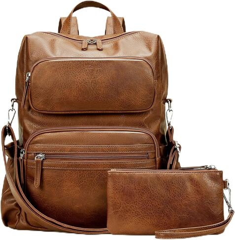 Marvolia PU Leather Backpack for Women - Vintage Womens Backpacks with Wristlet Convertible Crossbody Shoulder Bag for Daily Use Work Party - Brown in Kuwait