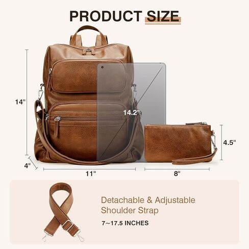 Marvolia PU Leather Backpack for Women - Vintage Womens Backpacks with Wristlet Convertible Crossbody Shoulder Bag for Daily Use Work Party - Brown in Kuwait