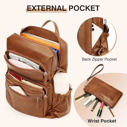 Marvolia PU Leather Backpack for Women - Vintage Womens Backpacks with Wristlet Convertible Crossbody Shoulder Bag for Daily Use Work Party - Brown in Kuwait