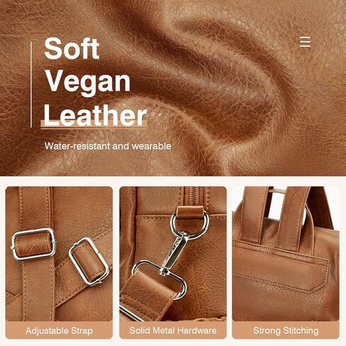 Marvolia PU Leather Backpack for Women - Vintage Womens Backpacks with Wristlet Convertible Crossbody Shoulder Bag for Daily Use Work Party - Brown in Kuwait