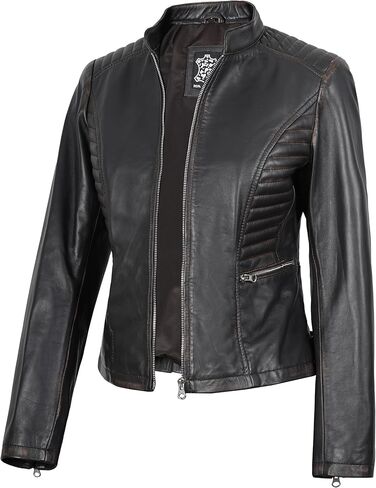 Blingsoul Real Leather Jacket Women - Cafe Racer Style Womens Leather Jackets in Saudi Arabia