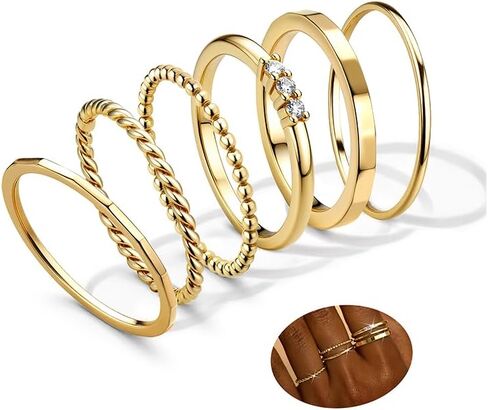 FIBO STEEL 14K Gold Plated Stackable Rings for Women Non Tarnish - Dainty Rings Cubic Zirconia Thin Ring Set Minimalist Thumb Stacking Ring Size 5-11 in Kuwait