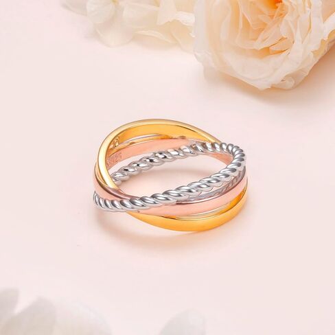 Trinity Cross Ring for Women 925 Sterling Silver Tricolor Criss Cross Stackable Rings Trinity Tone Interlocked Ring Jewelry Gift in Saudi Arabia