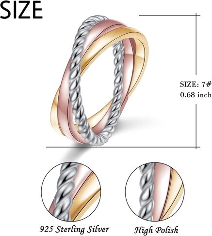 Trinity Cross Ring for Women 925 Sterling Silver Tricolor Criss Cross Stackable Rings Trinity Tone Interlocked Ring Jewelry Gift in Saudi Arabia