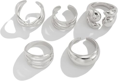 Chunky Gold Bold Huggie Circle Open Rings Stacked for Women, Thick Statement Silver Stackable Hollow X Rings Set Irregular Liquid Metal Jewelry Gifts in Saudi Arabia