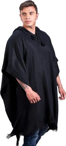 Alpaca Hooded Poncho for Men- Wool Cape with Hood - Winter Long Poncho - Comfortable House Coat-Solid Color in Saudi Arabia