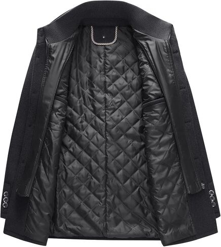 Mens Wool Blend Coat with Removable Inner Collar Business Single Breasted Windproof Warm Winter Peacoat in Saudi Arabia