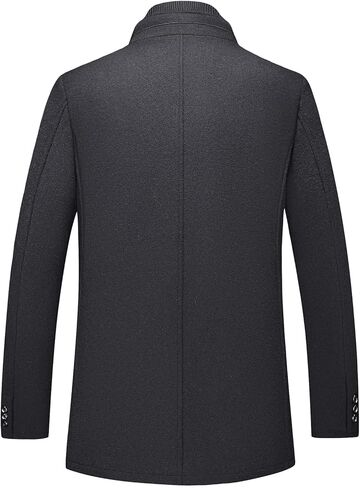 Mens Wool Blend Coat with Removable Inner Collar Business Single Breasted Windproof Warm Winter Peacoat in Saudi Arabia
