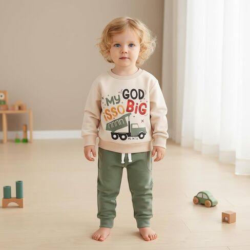 2 PCS Baby Toddler Boys Outfit Set Soft Breathable Stretchy Cotton for Fall Winter Sweatshirt and Jogger Pants Outfit in Saudi Arabia