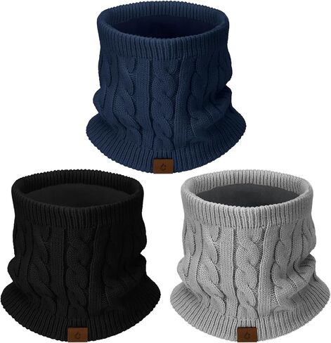Mens Scarf Winter Neck Gaiters 3PCS, Knit Neck Warmer with Thick Fleece Lining Scarves, Cold Weather Gear for Men Ski in Saudi Arabia