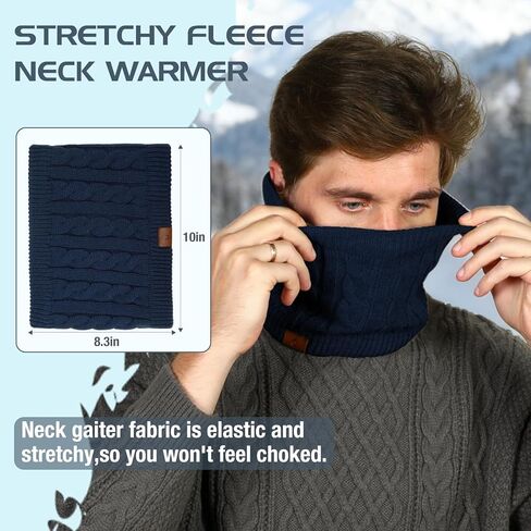 Mens Scarf Winter Neck Gaiters 3PCS, Knit Neck Warmer with Thick Fleece Lining Scarves, Cold Weather Gear for Men Ski in Saudi Arabia