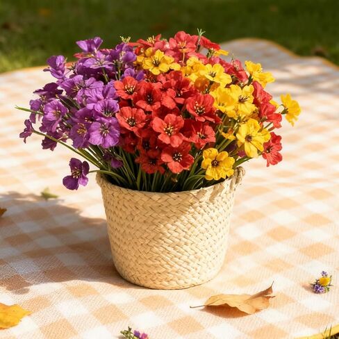 Artificial 15-Bloom Violet Flowers, Fake Flowers for Indoor Outdoor Decor, Faux Plants for Garden, Porch, Fall and Seasonal Decoration, UV Resistant Faux Plants (Mixed) in Saudi Arabia