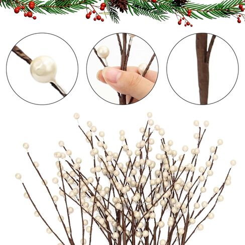NBGV Winter Decorations 12Pcs Artificial Berry Stems White Berry Picks for Christmas Holiday Flower Arrangements Home Centerpieces DIY Ornaments in Saudi Arabia