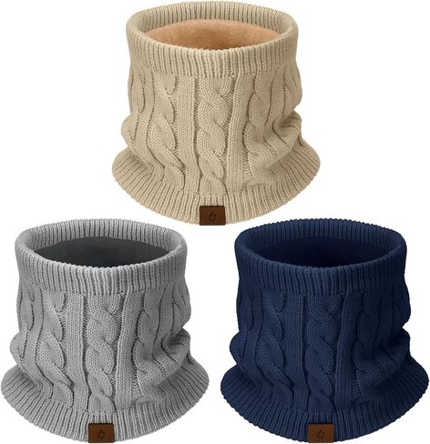 Mens Scarf Winter Neck Gaiters 3PCS, Knit Neck Warmer with Thick Fleece Lining Scarves, Cold Weather Gear for Men Ski in Saudi Arabia