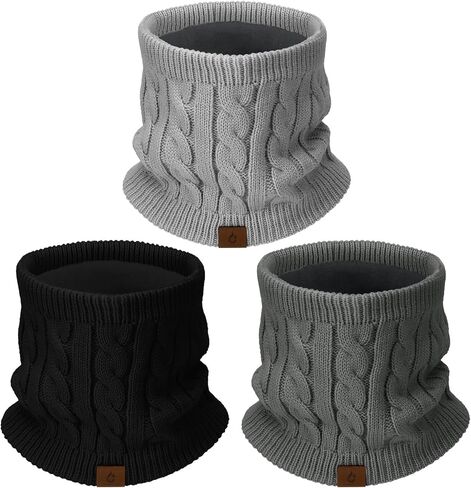 Mens Scarf Winter Neck Gaiters 3PCS, Knit Neck Warmer with Thick Fleece Lining Scarves, Cold Weather Gear for Men Ski in Saudi Arabia