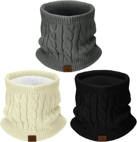 Mens Scarf Winter Neck Gaiters 3PCS, Knit Neck Warmer with Thick Fleece Lining Scarves, Cold Weather Gear for Men Ski in Saudi Arabia
