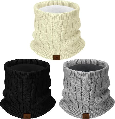 Mens Scarf Winter Neck Gaiters 3PCS, Knit Neck Warmer with Thick Fleece Lining Scarves, Cold Weather Gear for Men Ski in Saudi Arabia