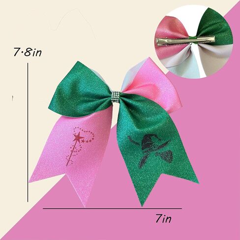 4PCS Wicked Hair Accessories for Girl with a Pair of Wicked Merch Bracelets,Hair Bows for Witch Movie Fans,Pink Green Cute Bow Hair Clips Gifts for Girls Halloween Costume in Saudi Arabia