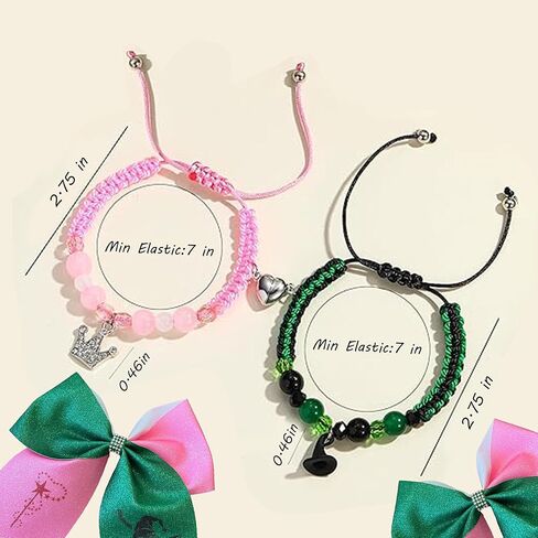 4PCS Wicked Hair Accessories for Girl with a Pair of Wicked Merch Bracelets,Hair Bows for Witch Movie Fans,Pink Green Cute Bow Hair Clips Gifts for Girls Halloween Costume in Saudi Arabia