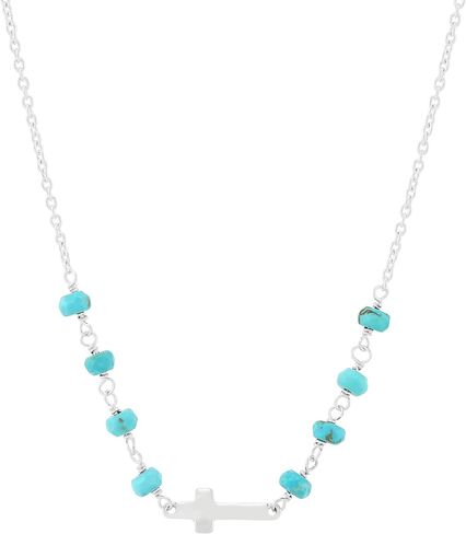 Silpada 'Steady Guide' Sterling Silver Teal Turquoise Cross Necklace, 16" + 2" in Saudi Arabia