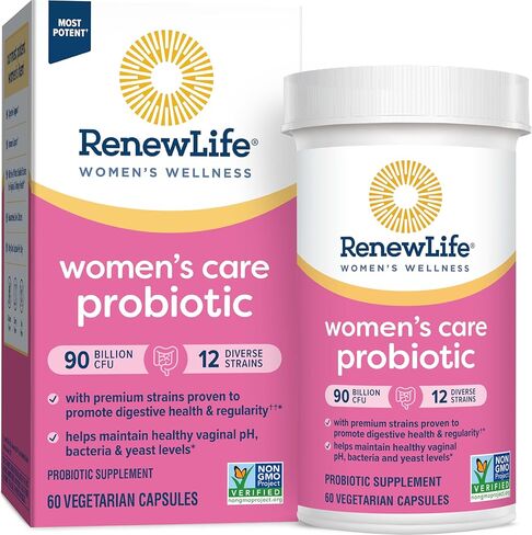 كبسولات بروبيوتيك للنساء من Renew Life، تدعم توازن درجة الحموضة للنساء، صحة المهبل والبول والجهاز الهضمي والمناعة، L. Rhamnosus GG، ومنتجات الألبان وفول الصويا والخالية من الغلوتين، 90 مليار CFU - 30 قيراط in Saudi Arabia