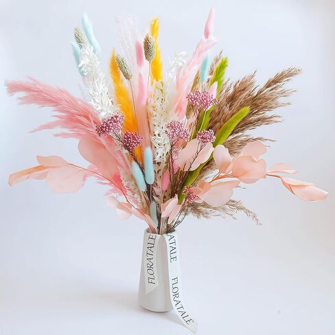 Pastel Dream Dried Flower Bouquet (No Vase) | 17'' Mini Floral Arrangement with Pink Pampas, Bunny Tail, Reed Grass & More Natural Dried Flowers – Home Wedding Decor Centerpiece in Saudi Arabia