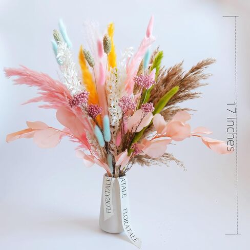 Pastel Dream Dried Flower Bouquet (No Vase) | 17'' Mini Floral Arrangement with Pink Pampas, Bunny Tail, Reed Grass & More Natural Dried Flowers – Home Wedding Decor Centerpiece in Saudi Arabia