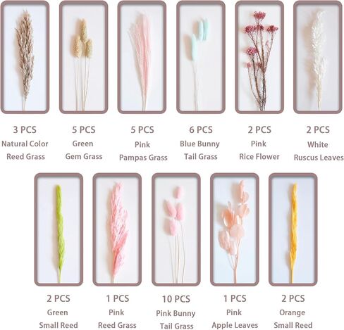 Pastel Dream Dried Flower Bouquet (No Vase) | 17'' Mini Floral Arrangement with Pink Pampas, Bunny Tail, Reed Grass & More Natural Dried Flowers – Home Wedding Decor Centerpiece in Saudi Arabia