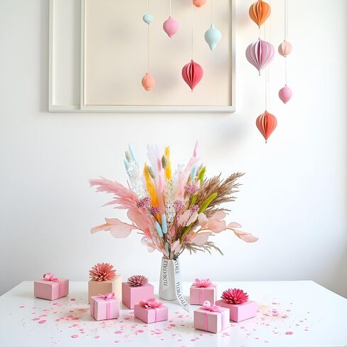 Pastel Dream Dried Flower Bouquet (No Vase) | 17'' Mini Floral Arrangement with Pink Pampas, Bunny Tail, Reed Grass & More Natural Dried Flowers – Home Wedding Decor Centerpiece in Saudi Arabia