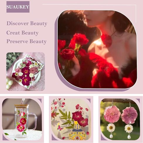 52 Pcs Red Dried Pressed Flowers for Resin, Real Natural Bulk Dry Wildflowers Leaves Perfect for Epoxy Molds, DIY Crafts, Nails Soap Candles Jewelry Making, and Home Decor in Saudi Arabia