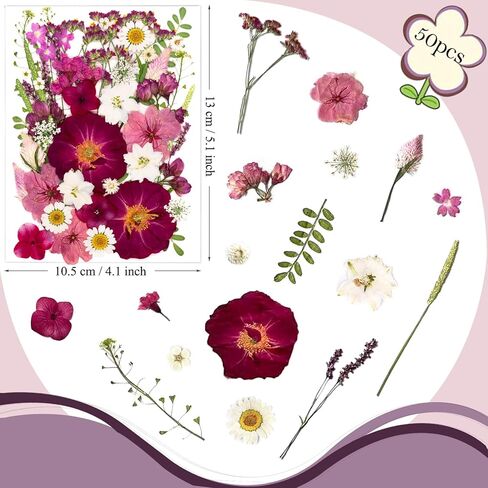 52 Pcs Red Dried Pressed Flowers for Resin, Real Natural Bulk Dry Wildflowers Leaves Perfect for Epoxy Molds, DIY Crafts, Nails Soap Candles Jewelry Making, and Home Decor in Saudi Arabia
