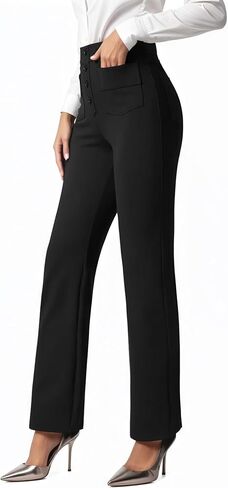 keriffe Women's Straight Leg Dress Pants with Pockets High Waist Business Casual Work Pants Pull On Office Slacks in Saudi Arabia