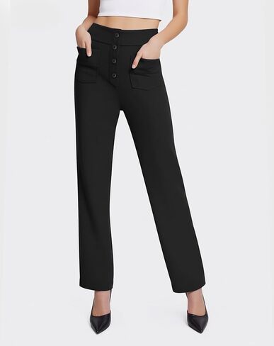 keriffe Women's Straight Leg Dress Pants with Pockets High Waist Business Casual Work Pants Pull On Office Slacks in Saudi Arabia