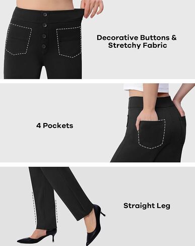 keriffe Women's Straight Leg Dress Pants with Pockets High Waist Business Casual Work Pants Pull On Office Slacks in Saudi Arabia