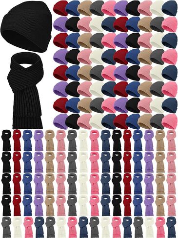 JaGely Winter Beanie Hat Scarf Set Thermal Knitted Beanie Hats Warm Scarves Bulk for Women Men Unisex Homeless Donation in Saudi Arabia