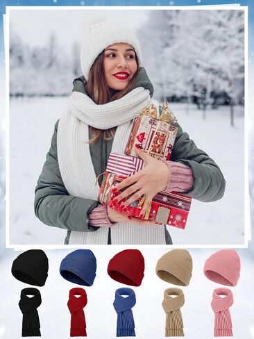 JaGely Winter Beanie Hat Scarf Set Thermal Knitted Beanie Hats Warm Scarves Bulk for Women Men Unisex Homeless Donation in Saudi Arabia