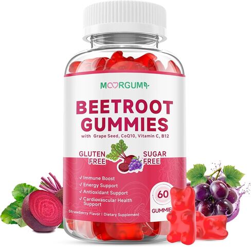 Beetroot Gummies for Blood Pressure, Antioxidant Support, Sugar-Free, for Women & Men with Beet Root, Grape Seed, Niacin, CoQ 10, Vitamin C, B12, L-Citrulline, L-Arginine Beets Supplements, 60 Count in Saudi Arabia
