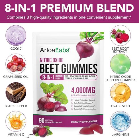 علكات جذر الشمندر، مكمل علكات الشمندر العضوي لدعم الطاقة الطبيعية، غير معدل وراثيًا، خالي من الغلوتين، نكهة التوت المختلطة، 90 قطعة (1) in Kuwait