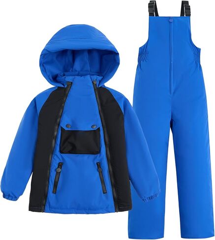 JiAmy Kids 2 Piece Snowsuit Set Winter Hooded Puffer Jacket & Snow Bib Pants Ultralight Outfit Boy Girl Ski Suits in Saudi Arabia