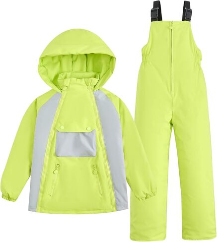 JiAmy Kids 2 Piece Snowsuit Set Winter Hooded Puffer Jacket & Snow Bib Pants Ultralight Outfit Boy Girl Ski Suits in Saudi Arabia