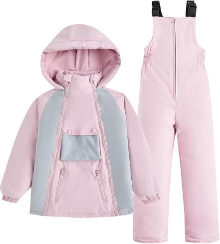 JiAmy Kids 2 Piece Snowsuit Set Winter Hooded Puffer Jacket & Snow Bib Pants Ultralight Outfit Boy Girl Ski Suits in Saudi Arabia