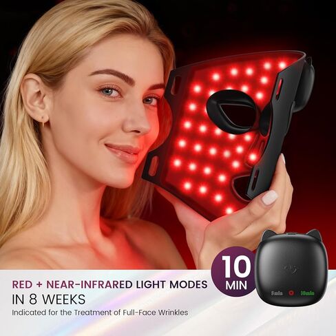 Red Light Therapy for Face, 850nm Infrared LED Face Mask Light Therapy with 280 LEDs, Cordless Red Light Therapy Device with 5 & 10 Min Timer, FDA Cleared Light Therapy Mask in Saudi Arabia