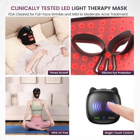 Red Light Therapy for Face, 850nm Infrared LED Face Mask Light Therapy with 280 LEDs, Cordless Red Light Therapy Device with 5 & 10 Min Timer, FDA Cleared Light Therapy Mask in Saudi Arabia