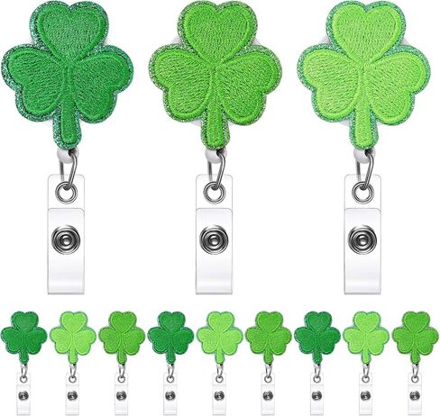 Crtiin 24 Pcs Shamrock Retractable Holiday Badge Reels with Alligator Clip Holiday Badge Holders Retractable Name ID Reel for Nurses Students in Kuwait
