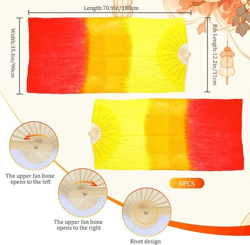 4 Pairs 5.91 FT / 1.8M Belly Dance Fans, Long Faux Silk Bamboo Veil Fans for Dancing with Gradient Colors, Left & Right Hand Fan Veils for Women Line Dancing & Performance in Kuwait